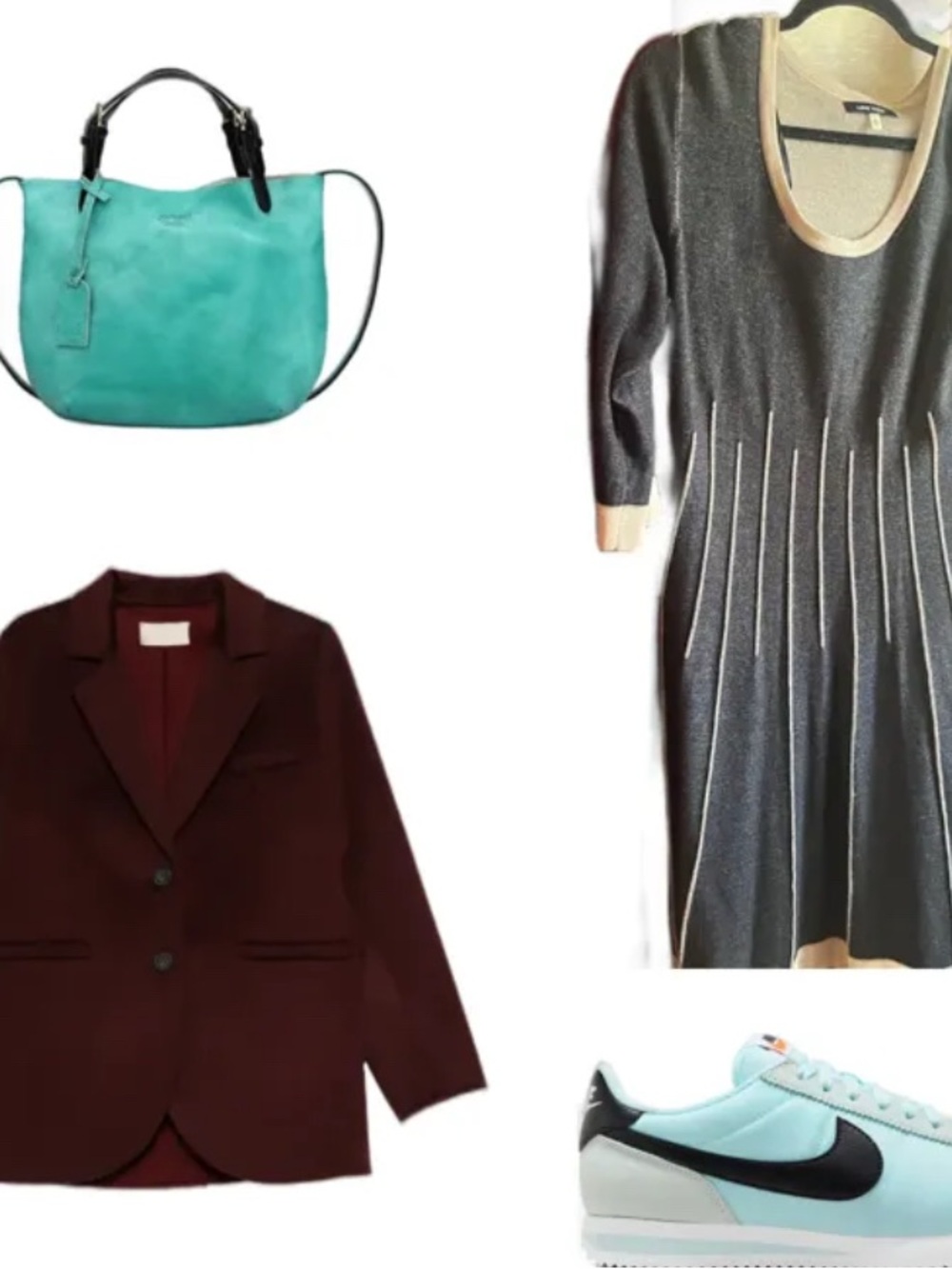 Nine West Charcoal Gray Dress with Cream Trim - Picture 2 of 4